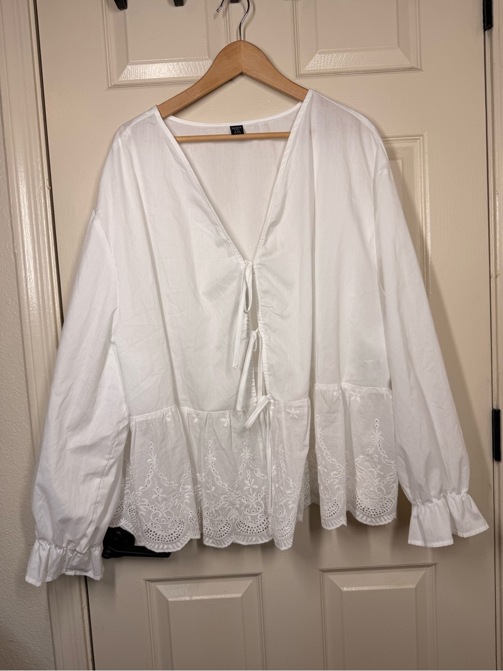 Women’s White Eyelet Peasant Blouse - Lightweight Long Sleeve Top